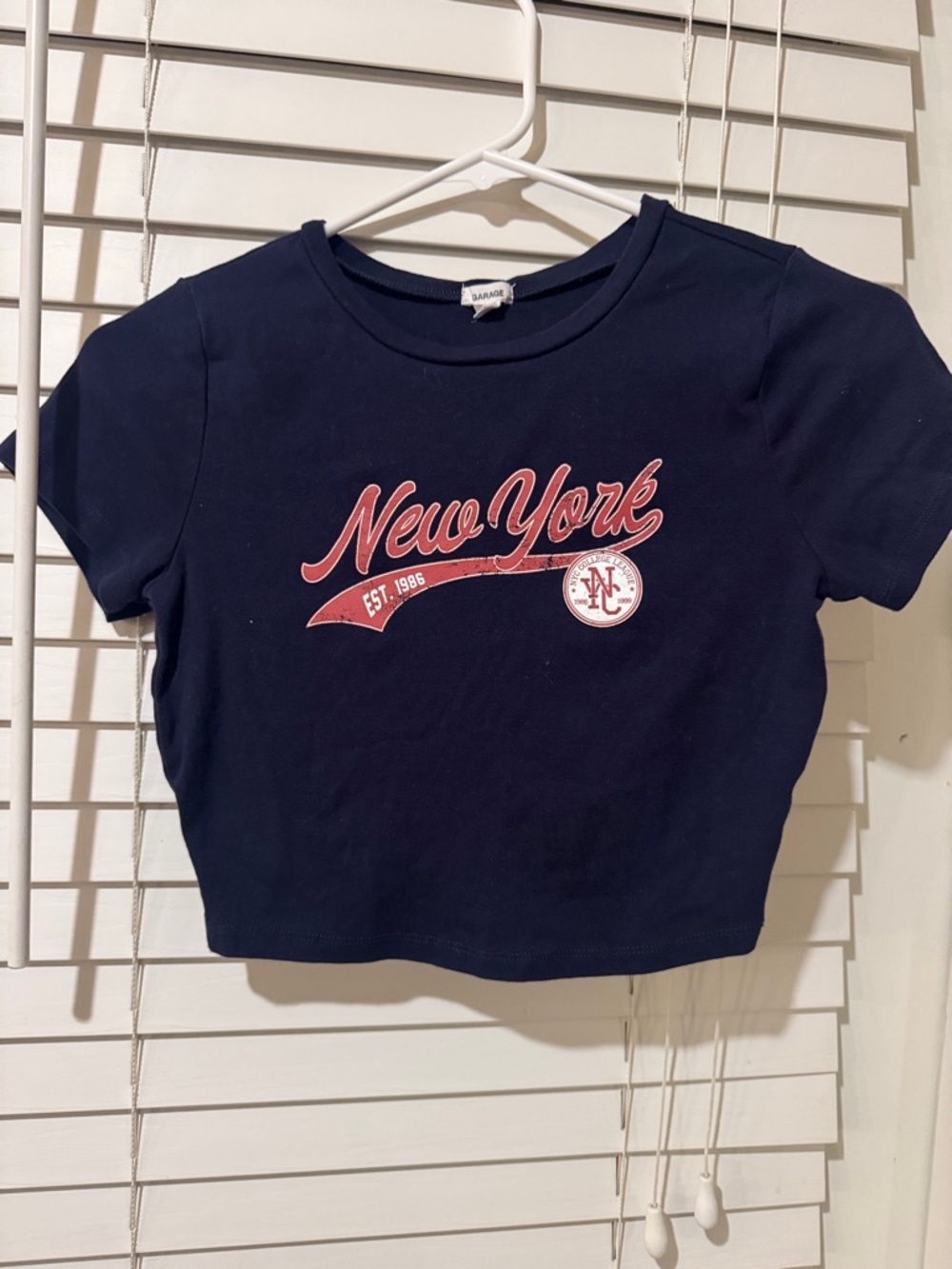 Garage Navy T-Shirt with distressed New York print
